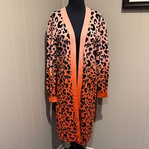 525 America Women Medium Pink and Orange Ombré Leopard Cardigan Long Boho